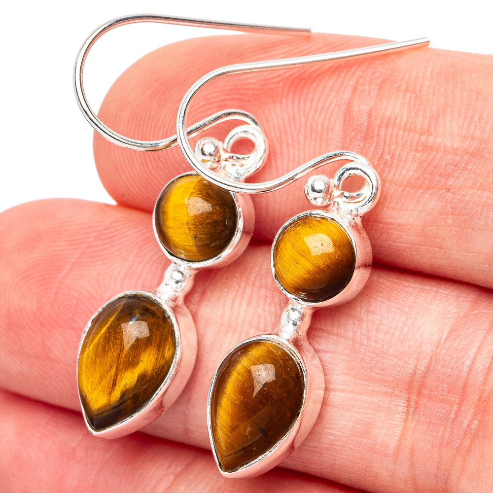Tiger Eye Earrings 1 1/2" (925 Sterling Silver) E3042