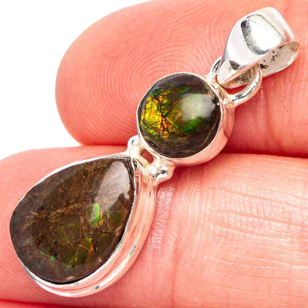 Rare Ammolite Pendant 1 3/8" (925 Sterling Silver) P44066