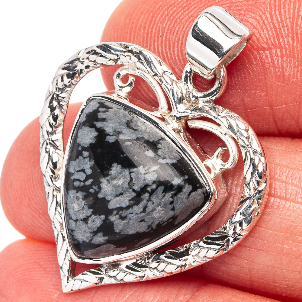 Premium Snowflake Obsidian Pendant 1 1/4" (.925 Sterling Silver)