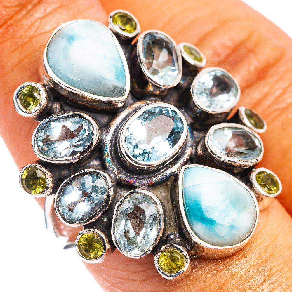Signature Larimar, Blue Topaz, Peridot Ring Size 7 (.925 Sterling Silver)
