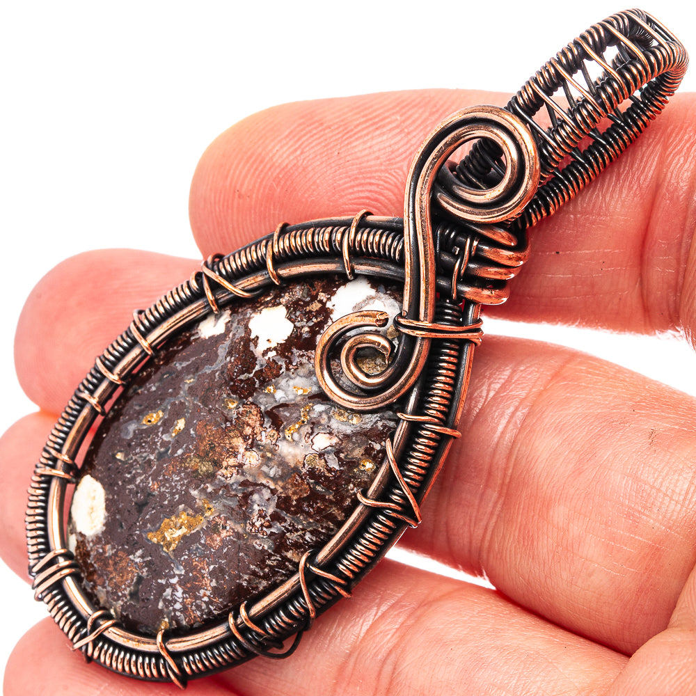 wild horse jasper Wire Wrap Pendant 2 1/2" (Oxidized Copper)