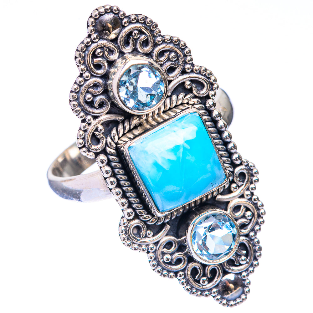 Large Larimar, Blue Topaz Ring Size 8.75 (925 Sterling Silver) R141669