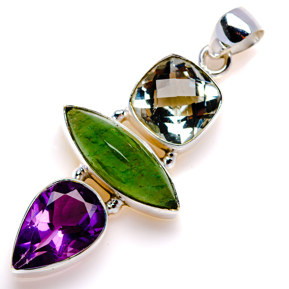 Prehnite, Amethyst, Green Amethyst Pendant 2" (925 Sterling Silver) PD38085