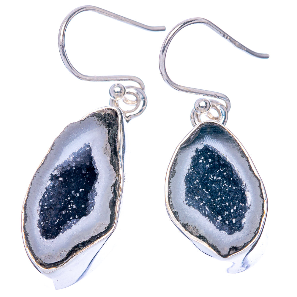 Premium Black Geode 925 Sterling Silver Earrings 1 1/2" (925 Sterling Silver) E1220