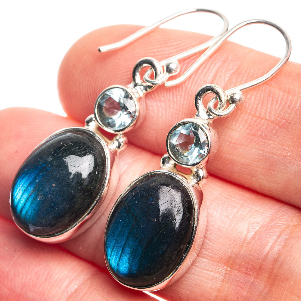 Labradorite, Blue Topaz Earrings 1 1/2" (925 Sterling Silver) E432727