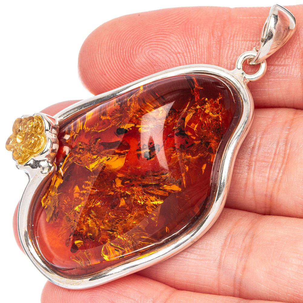 Anasilvercos Baltic Amber Pendant 2 1/4" (925 Sterlnig Silver)