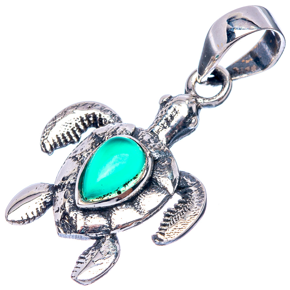 Green Onyx Seaturtle Dainty Pendant 1 1/8" (925 Sterling Silver) P43551