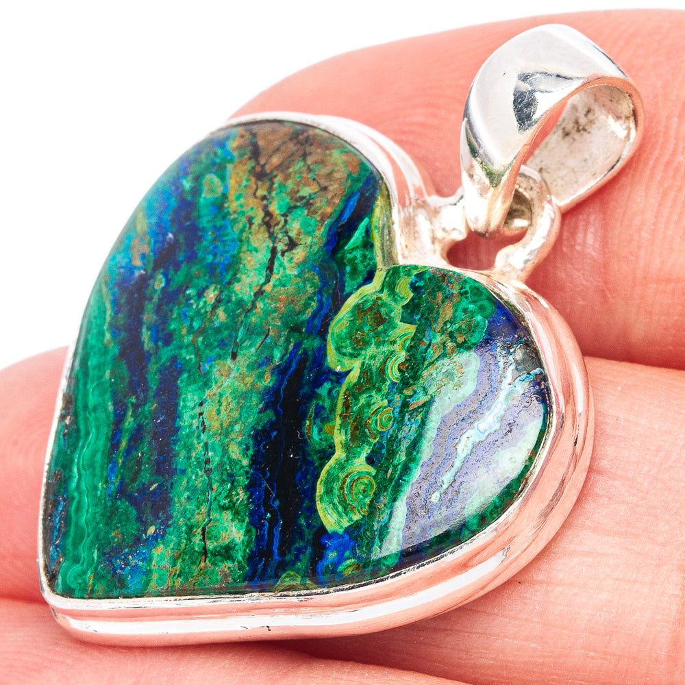 Malachite In Chrysocolla Heart Pendant 1 1/4" (925 Sterling Silver) P44441