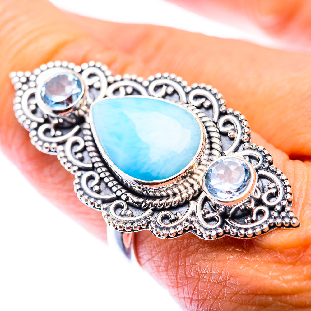 Large Larimar, Blue Topaz Ring Size 8 (925 Sterling Silver) RING140177