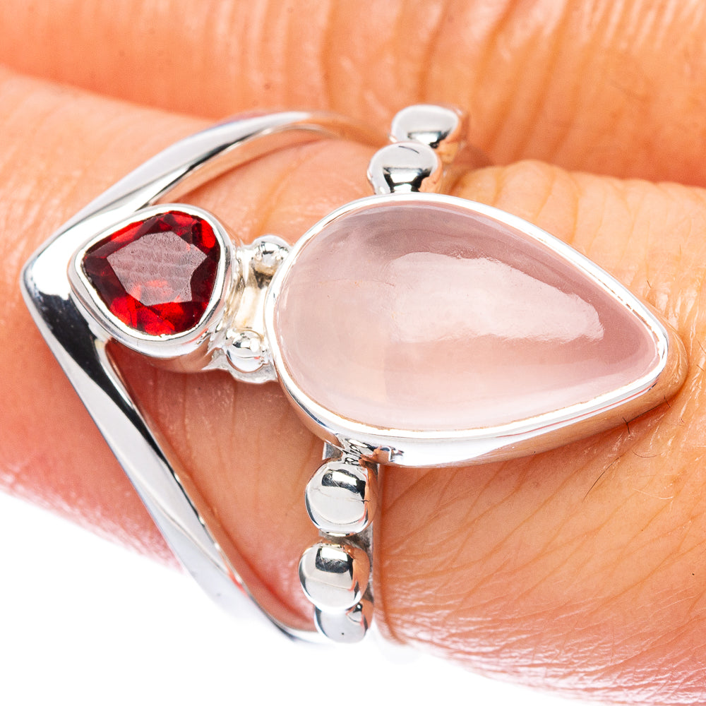 Premium Rose Quartz, Garnet 925 Sterling Silver Ring Size 7 (925 Sterling Silver) R2650