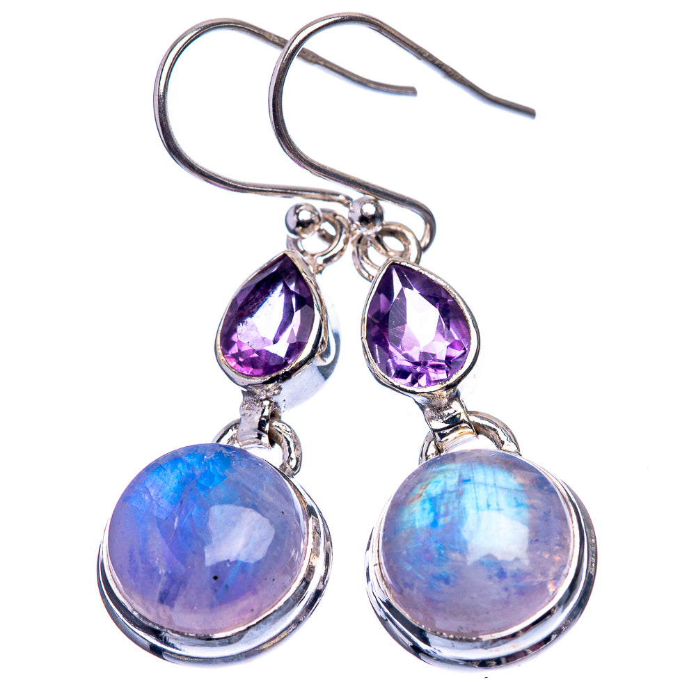 Rainbow Moonstone, Amethyst Earrings 1 1/2" (925 Sterling Silver) E432426