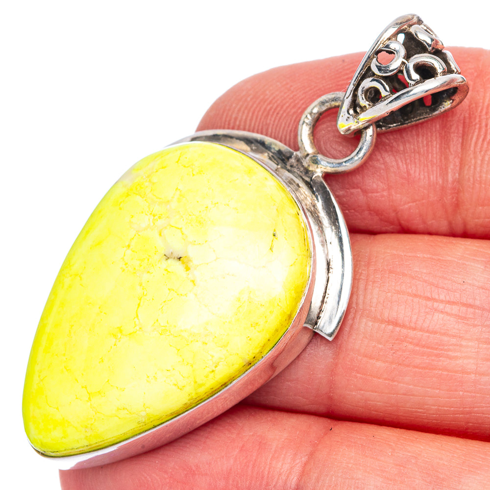 Lemon Chrysoprase Pendant 1 3/4" (925 Sterling Silver) P40089