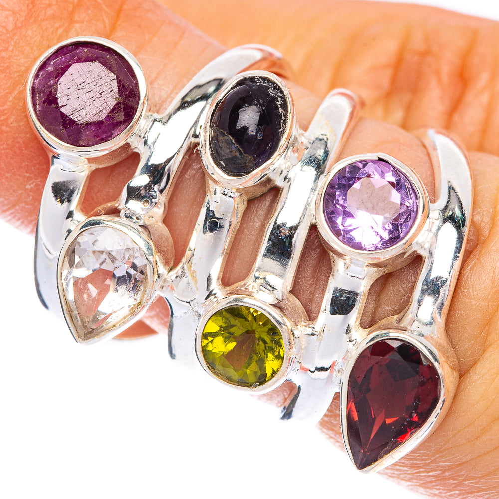 Large Ruby, White Quartz, Black Onyx, Peridot, Amethyst, Garnet Ring Size 6 (925 Sterling Silver) R144652