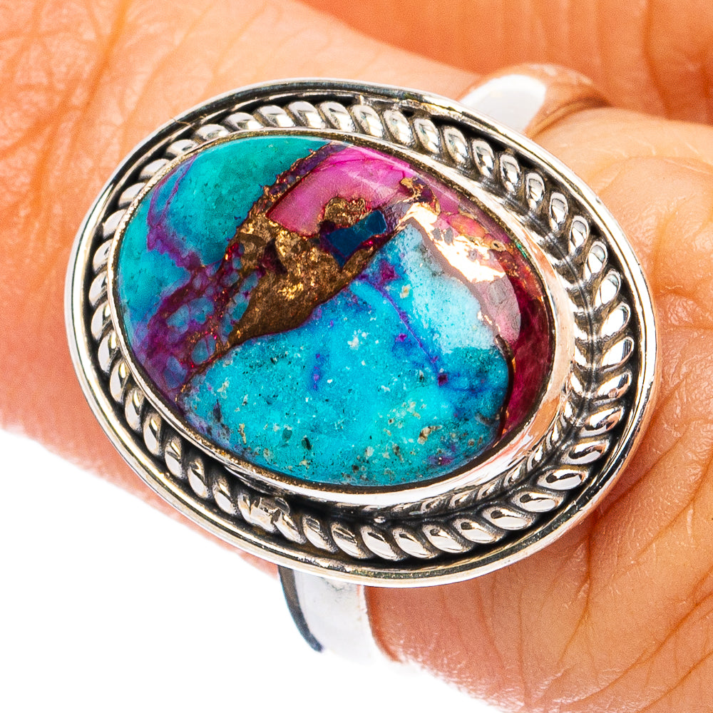 Kingman Pink Dahlia Turquoise Ring Size 6.75 (925 Sterling Silver) R8243