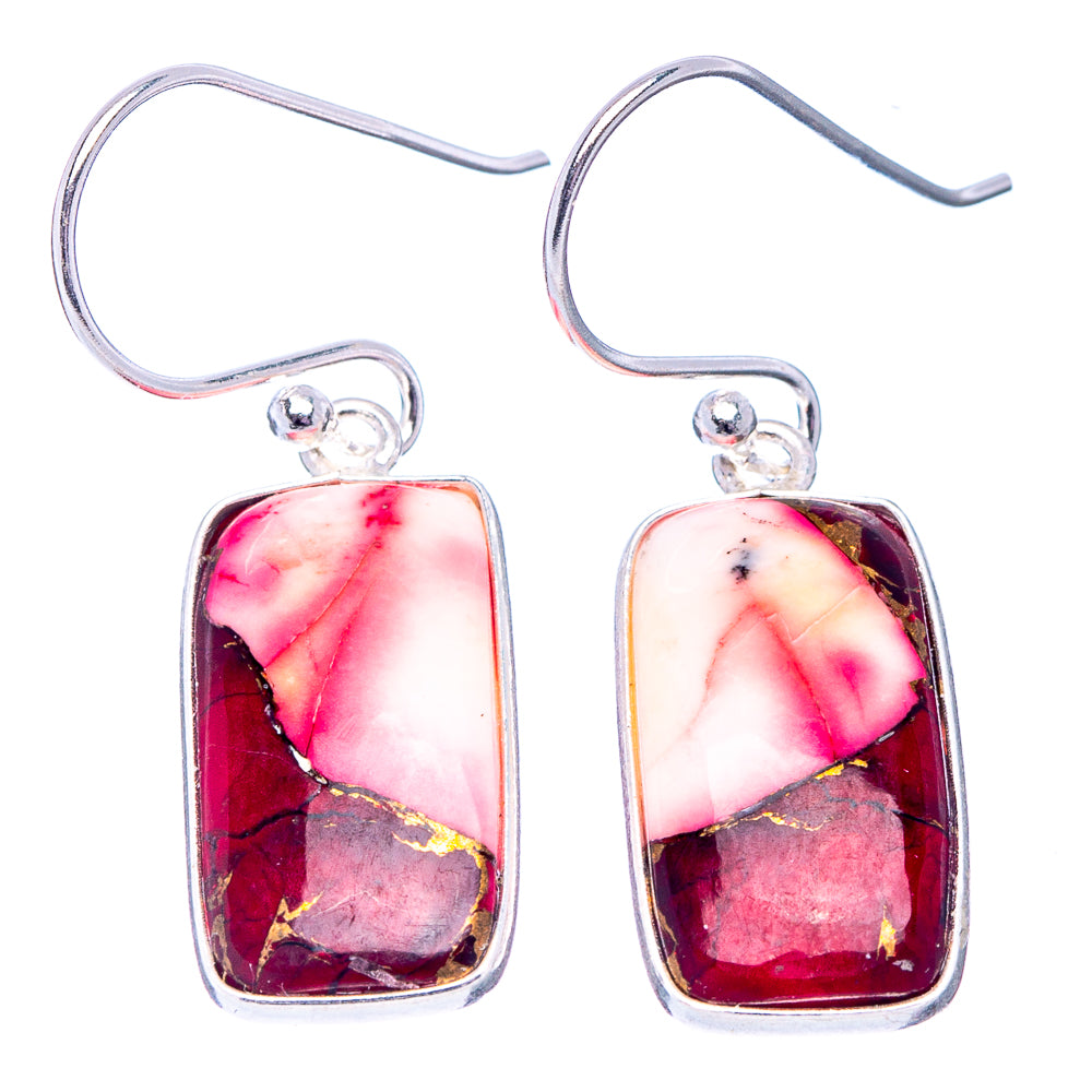 Red Dahlia Mohave Turquoise Earrings 1 1/4" (.925 Sterling Silver)