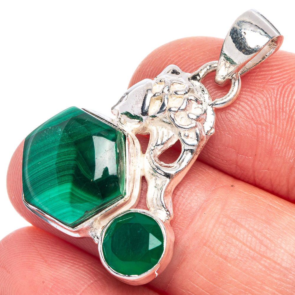 Malachite, Green Onyx Pendant 1 3/8" (925 Sterling Silver) P40161