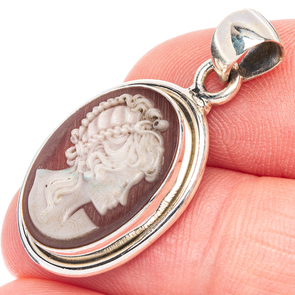 Carved Lady Cameo Pendant 1 1/4" (925 Sterling Silver) P44626
