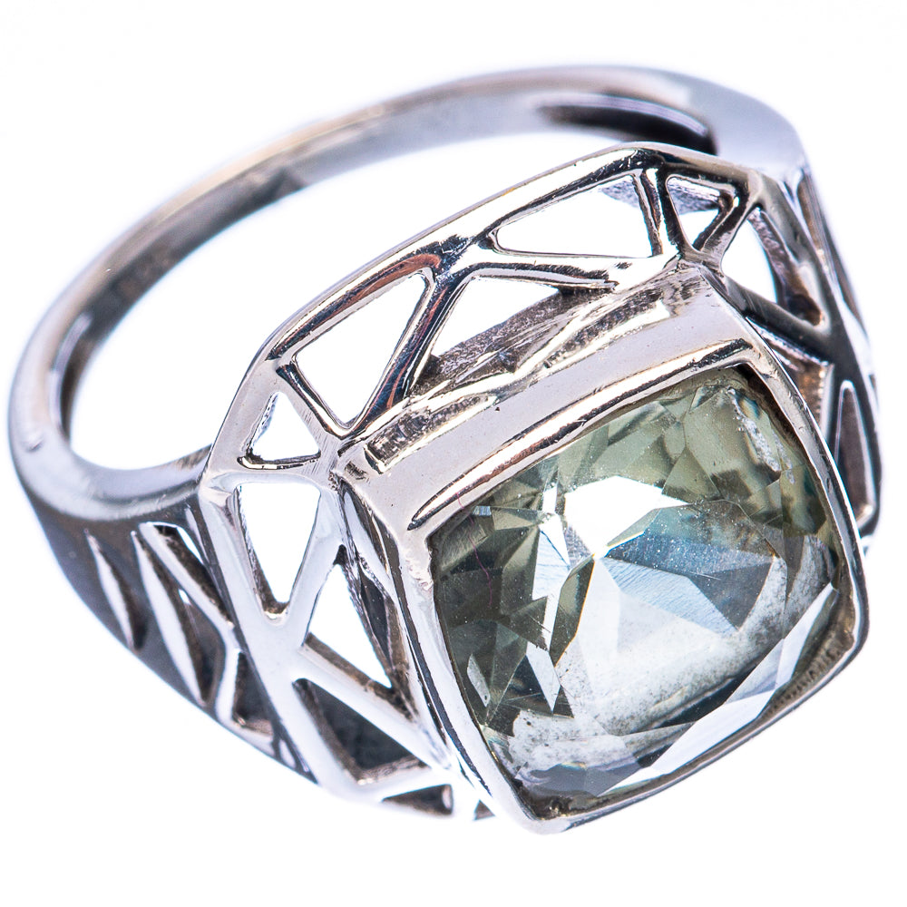 Faceted Green Amethyst Ring Size 7.25 (925 Sterling Silver) R3101