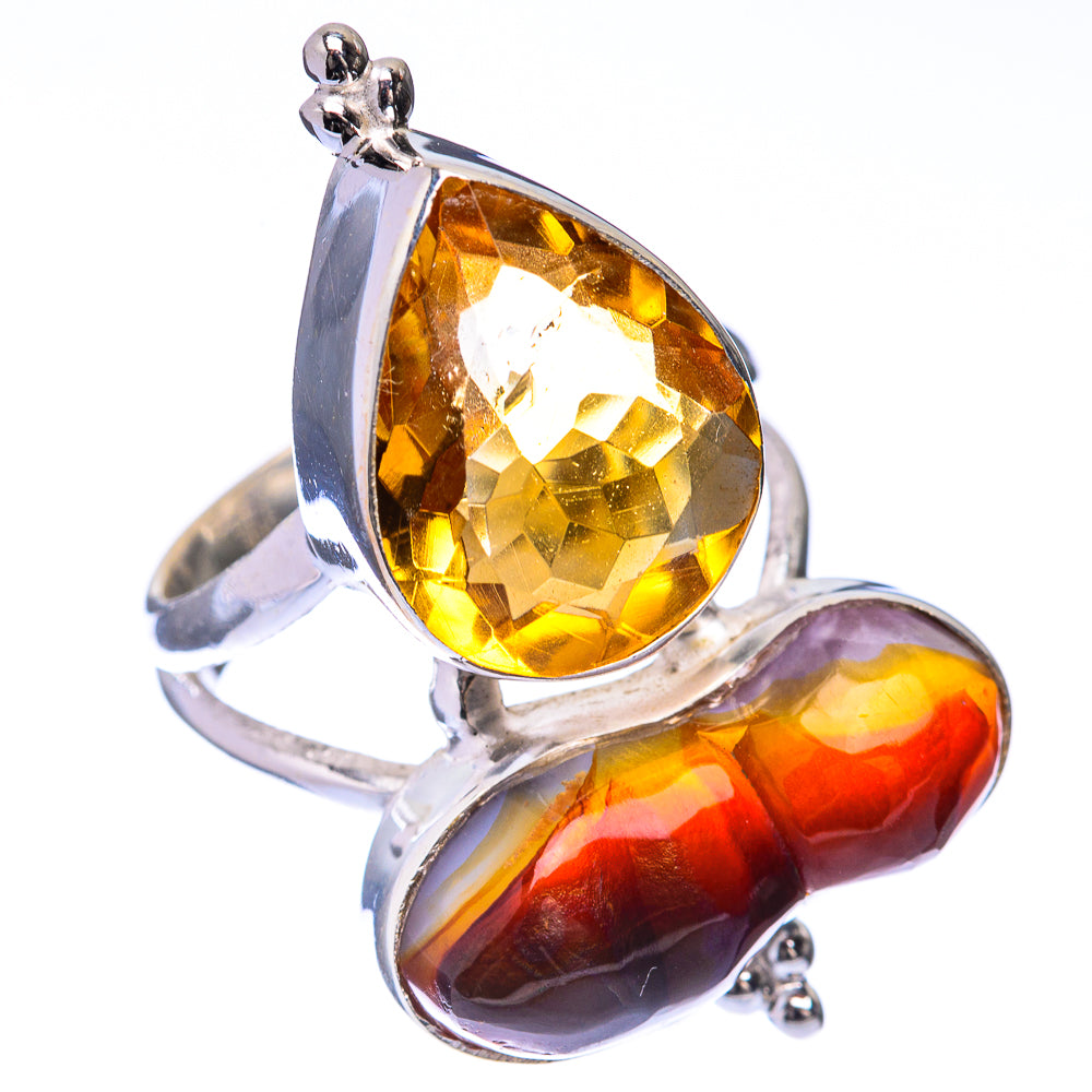 Large Mexican Fire Agate, Citrine Ring Size 7 (925 Sterling Silver) R141645