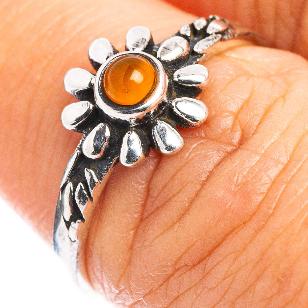 Carnelian Flower Dainty Ring Size 6.75 (.925 Sterling Silver)