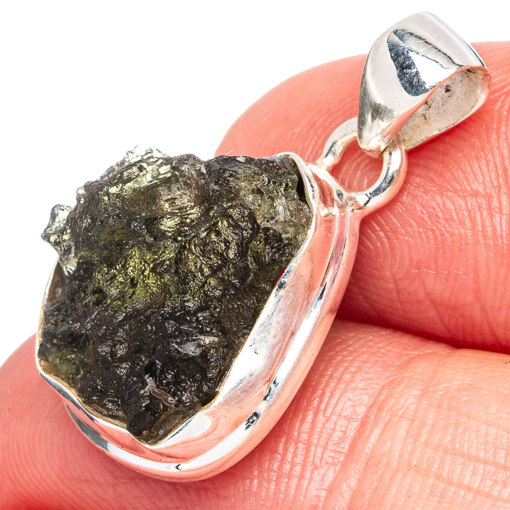 Rare Moldavite Pendant 1 1/8" (925 Sterling Silver) P43378