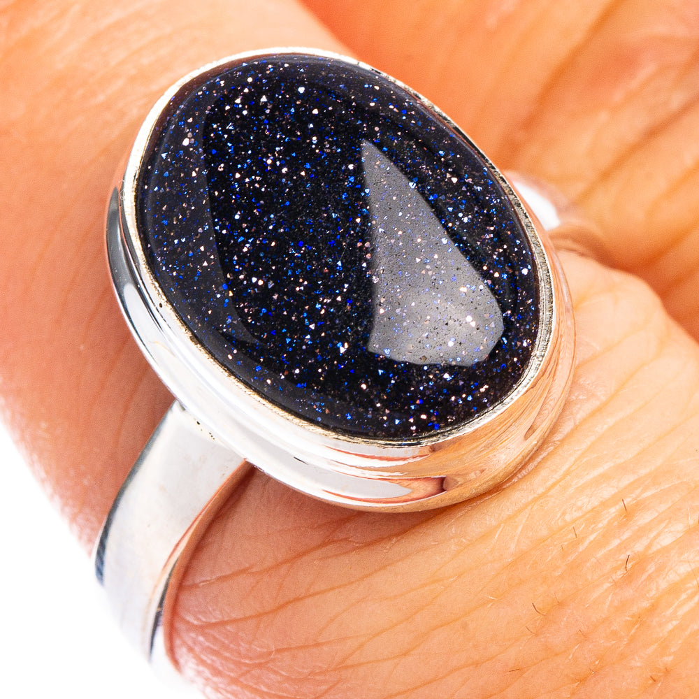 Blue Goldstone Ring Size 7.75 (.925 Sterling Silver)