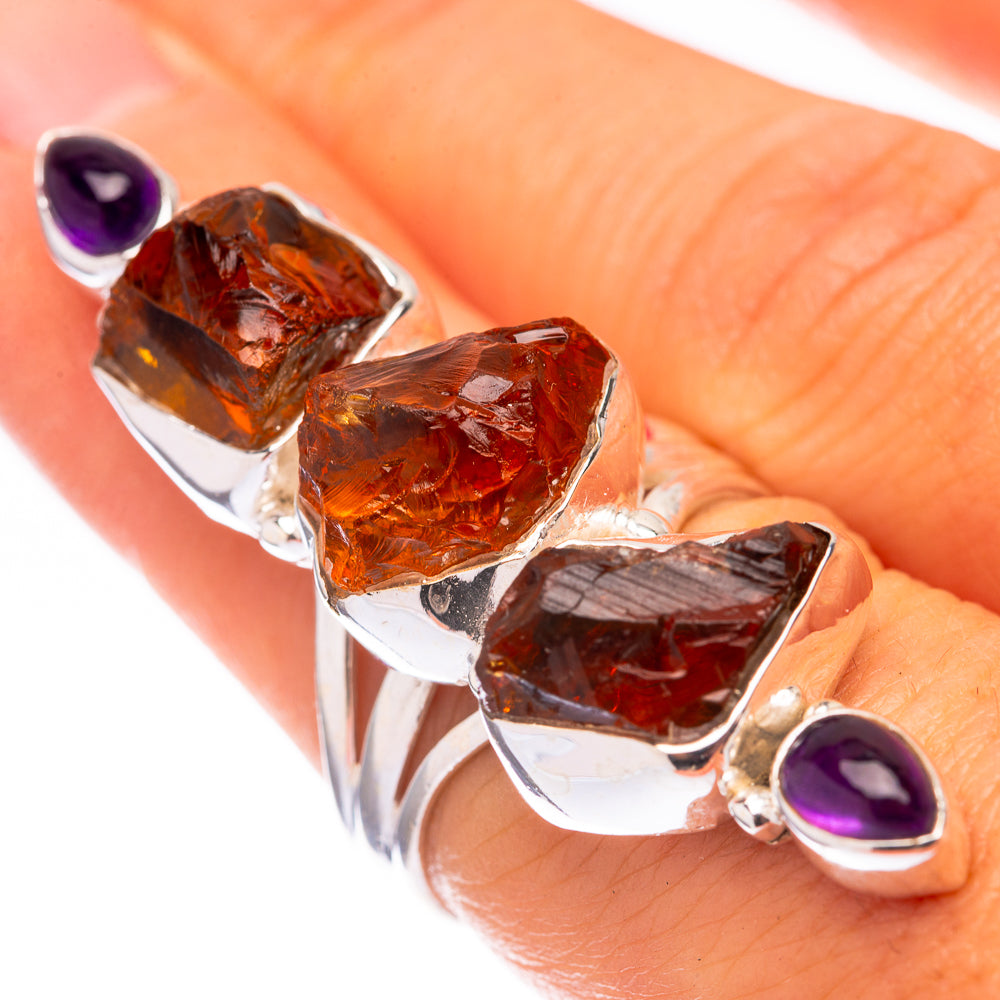 Large Raw Citrine, Amethyst 925 Sterling Silver Ring Size 6.75 (925 Sterling Silver) RING140462