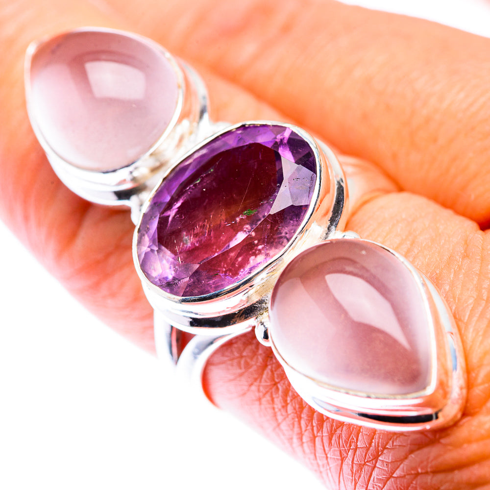 Large Rose Quartz, Amethyst Ring Size 8 (925 Sterling Silver) RING140234