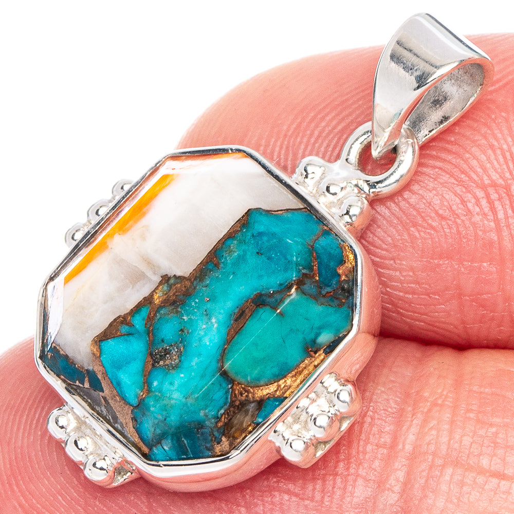Premium Spiny Oyster Turquoise Pendant 1 1/8" (925 Sterling Silver) P41163