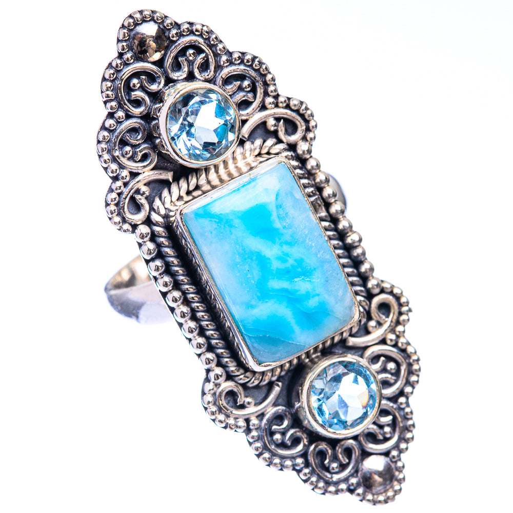 Large Larimar, Blue Topaz Ring Size 5.5 (925 Sterling Silver) R141456