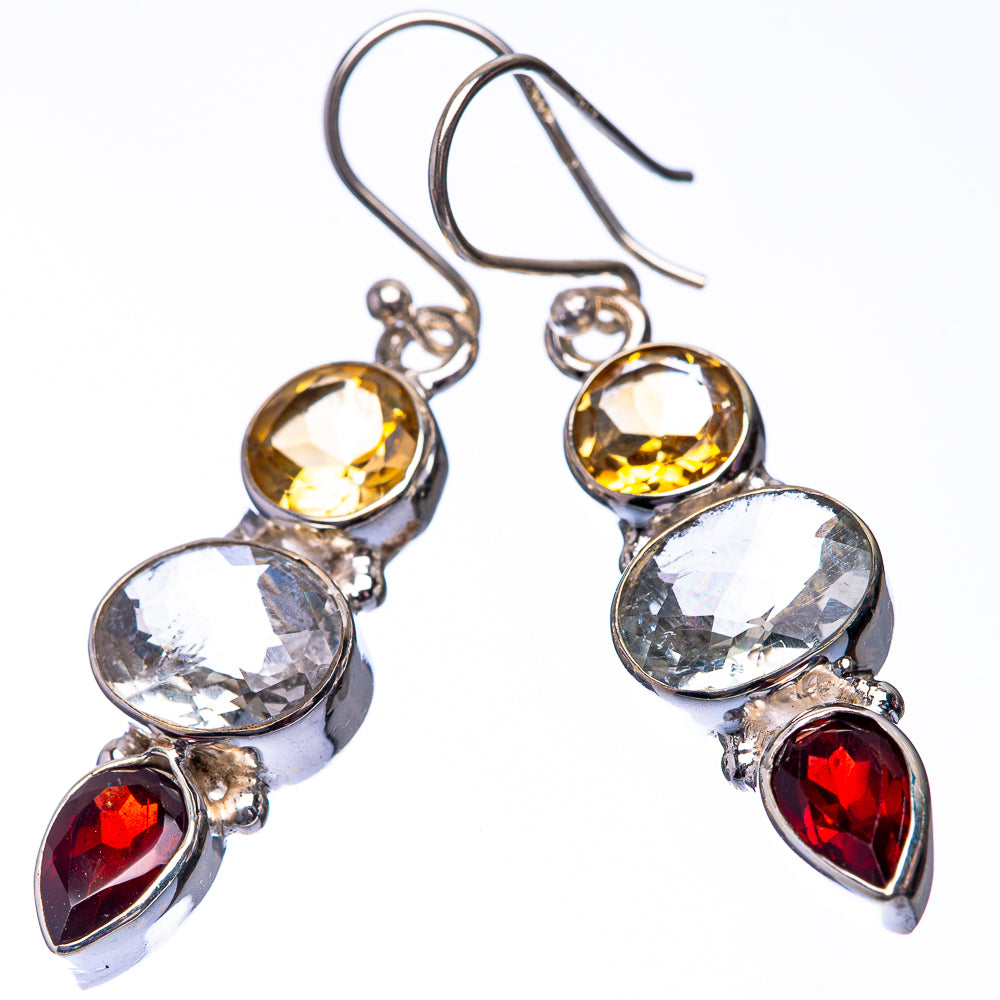 White Quartz, Citrine, Garnet 925 Sterling Silver Earrings 1 3/4" (925 Sterling Silver) EARR432206
