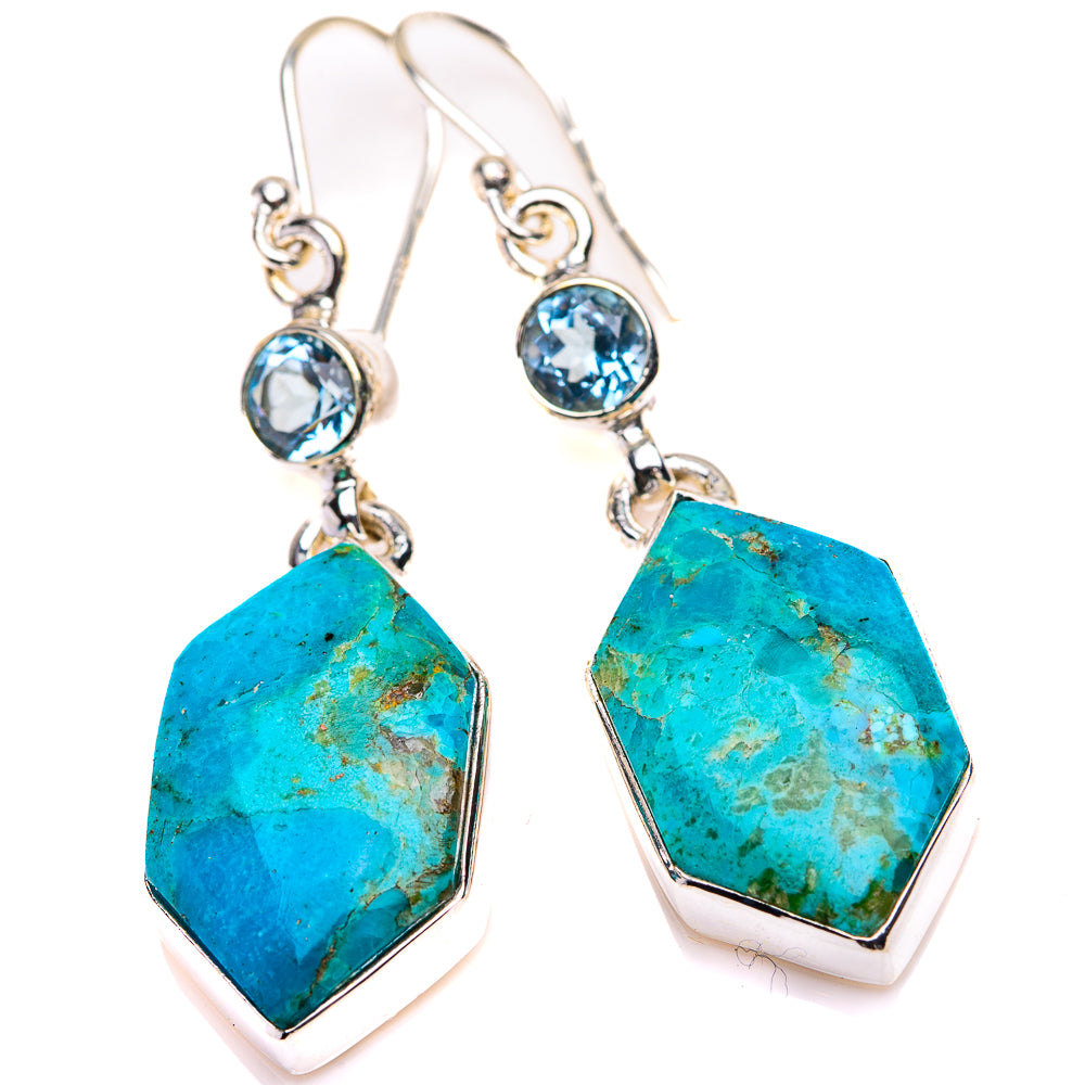 Chrysocolla, Blue Topaz Earrings 1 3/4" (925 Sterling Silver) EARR432141