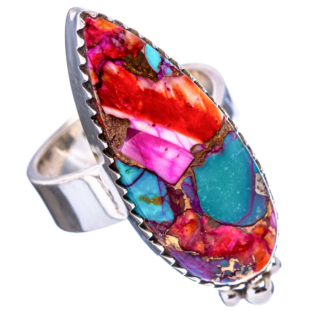Pink Dahlia Mohave Turquoise Ring Size 8 Adjustable (.925 Sterling Silver)