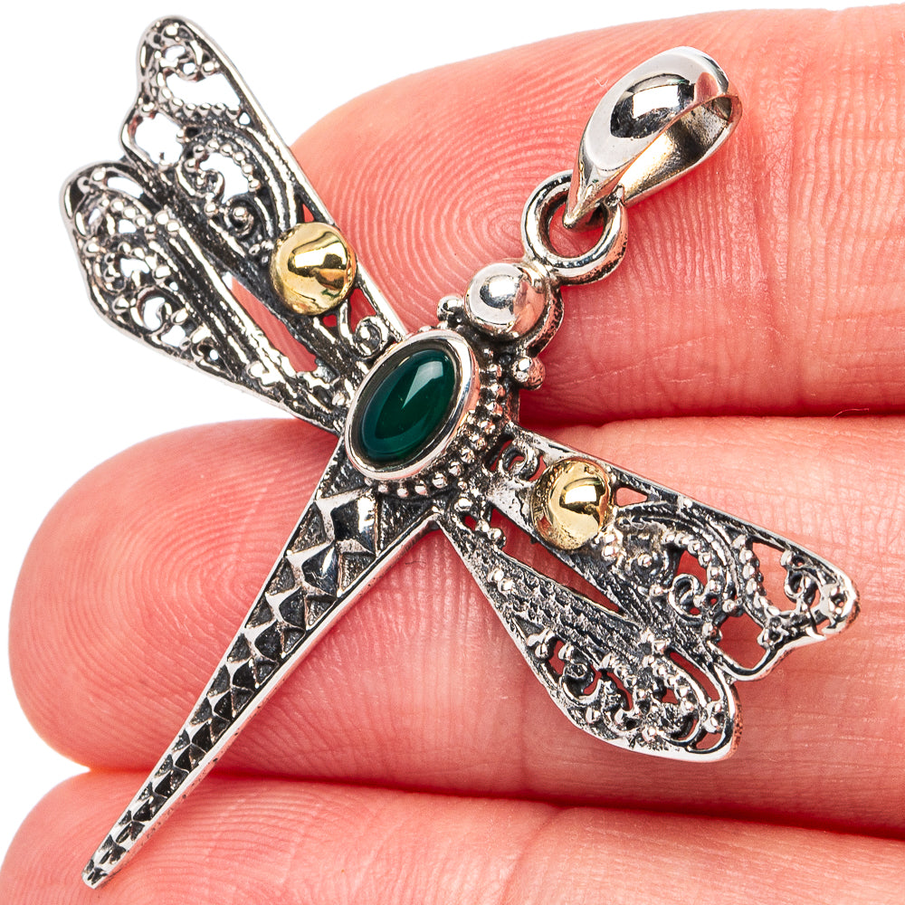 Green Onyx Dragonfly Pendant 1 1/2" (925 Sterling Silver) P45456