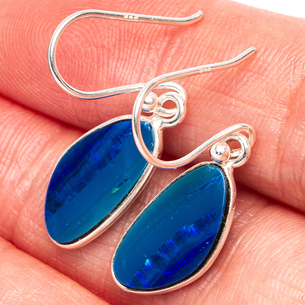 Rare Doublet Opal Earrings 1 1/4" (925 Sterling Silver) E1937