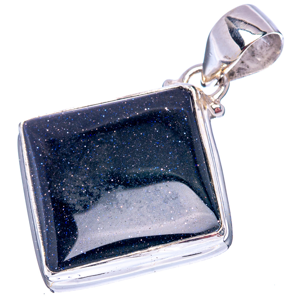 Blue Goldstone Pendant 1 1/2" (.925 Sterling Silver)