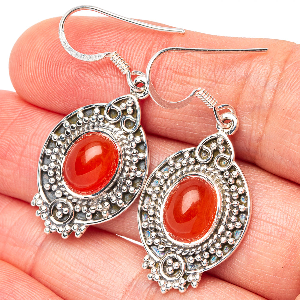 Premium Red Onyx Earrings 1 5/8" (925 Sterling Silver) E2714