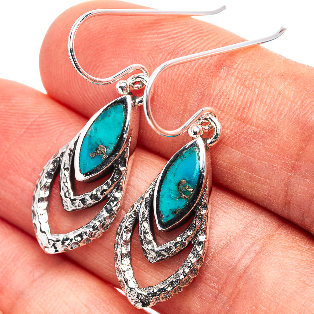 Native Style Mohave Turquoise Earrings 1 1/4" (.925 Sterling Silver)