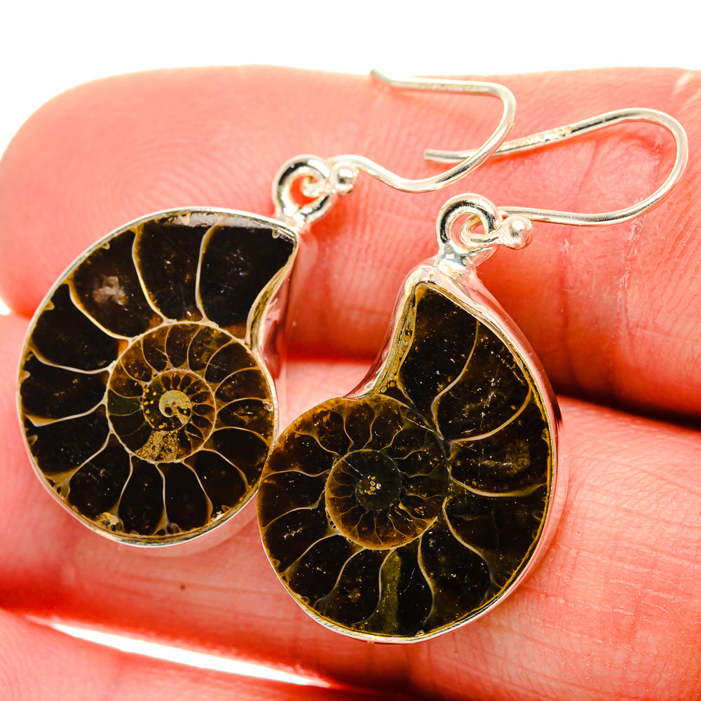 Ammonite Fossil Earrings 1 1/2" (925 Sterling Silver) EARR432106