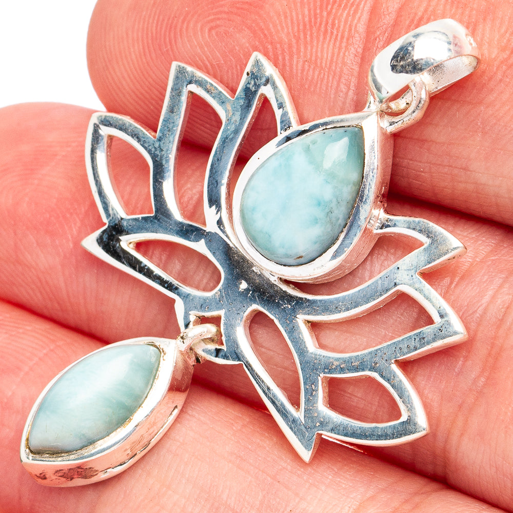 Dainty Larimar Lotus Pendant 1 5/8" (925 Sterling Silver) P45215