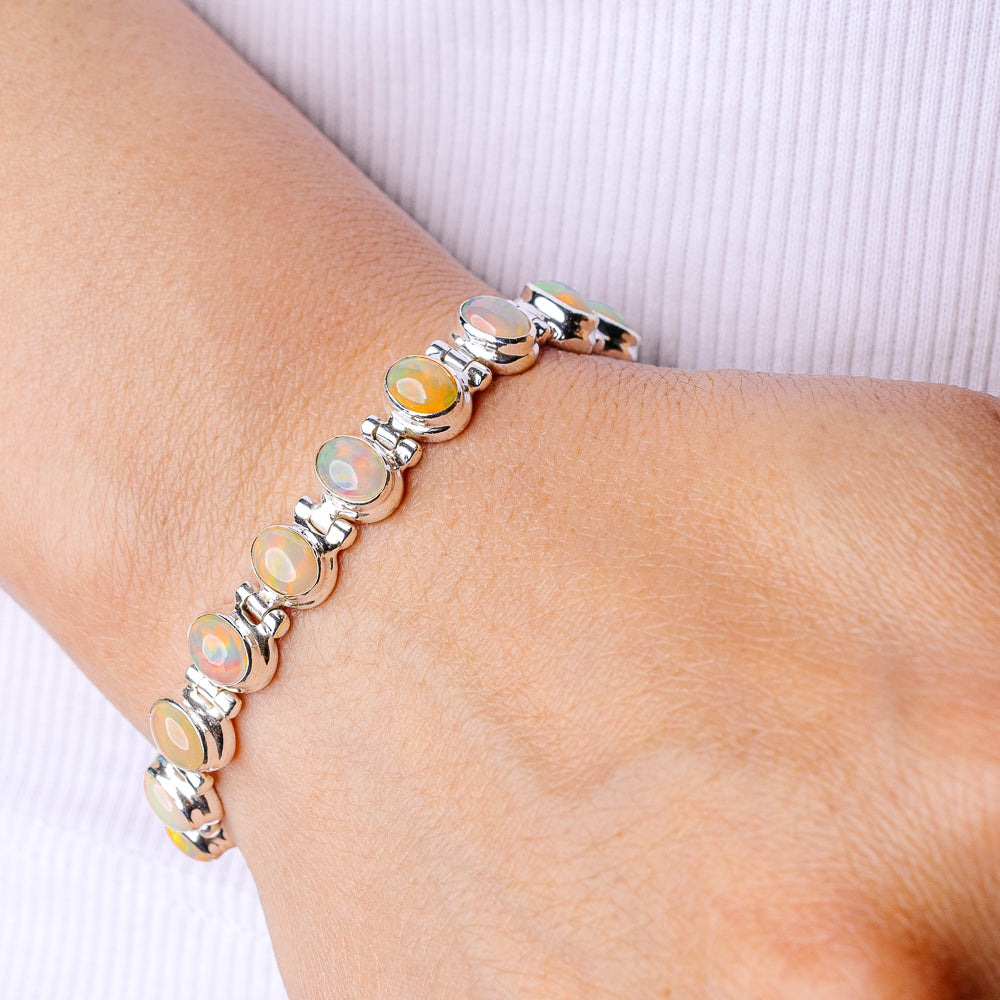 Ethiopian Opal Bracelet 6 3/8 To 8 1/8" (925 Sterling Silver) B90374