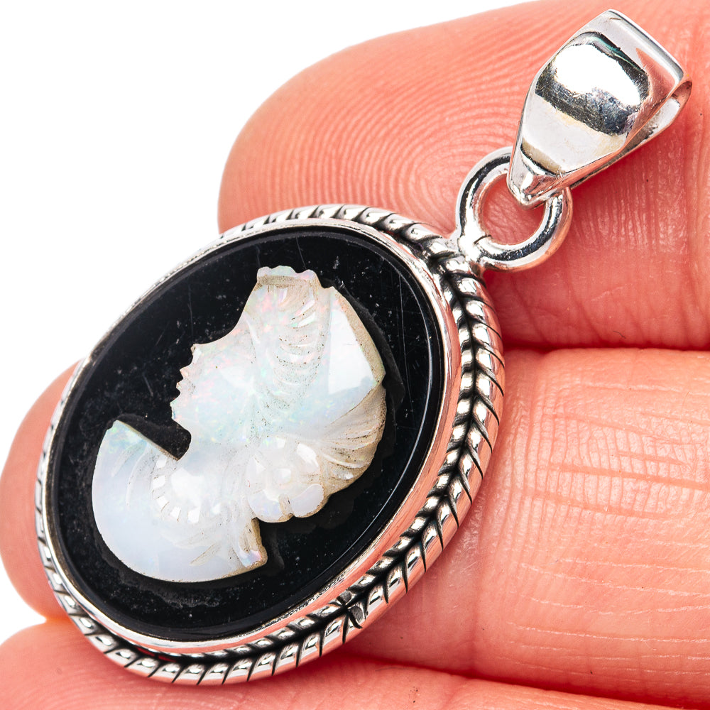 Lady Face Opal Cameo 925 Sterling Silver Pendant 1 3/8" (925 Sterling Silver) P42664