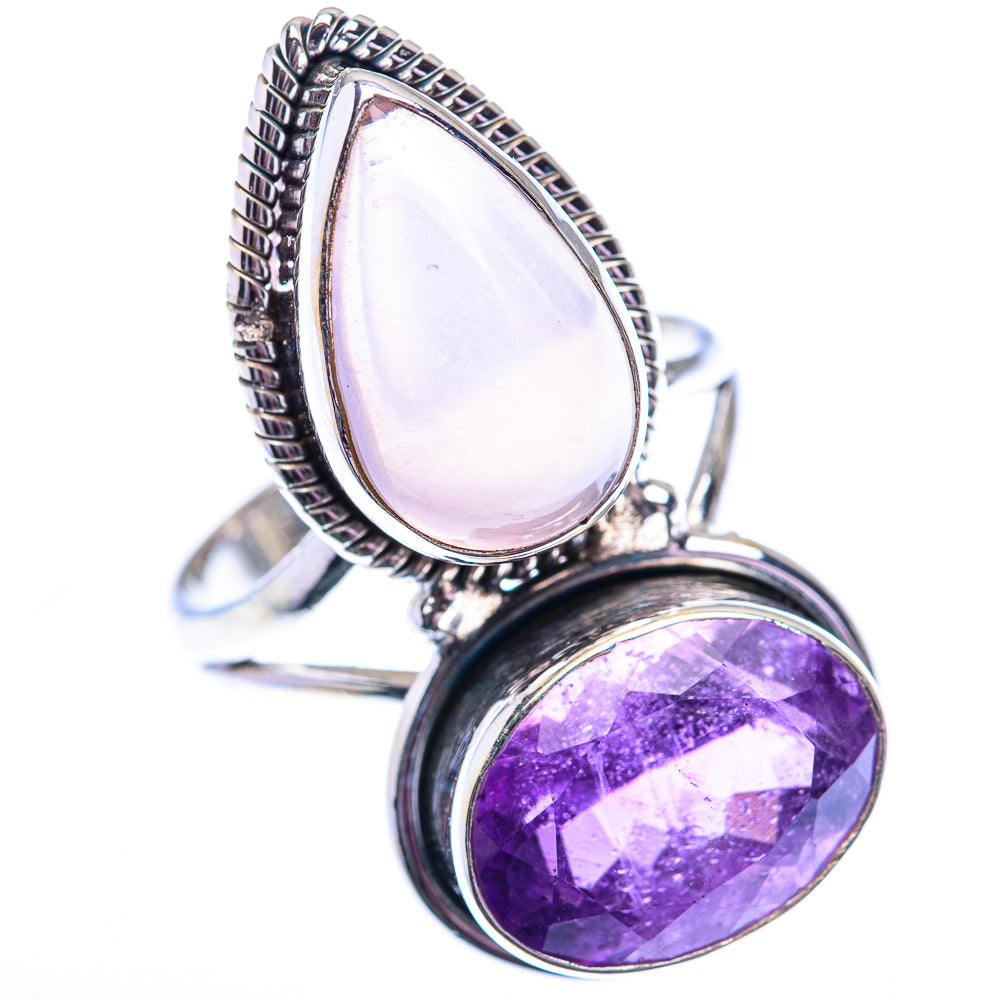 Large Rose Quartz, Amethyst 925 Sterling Silver Ring Size 10.75 (925 Sterling Silver) RING140406