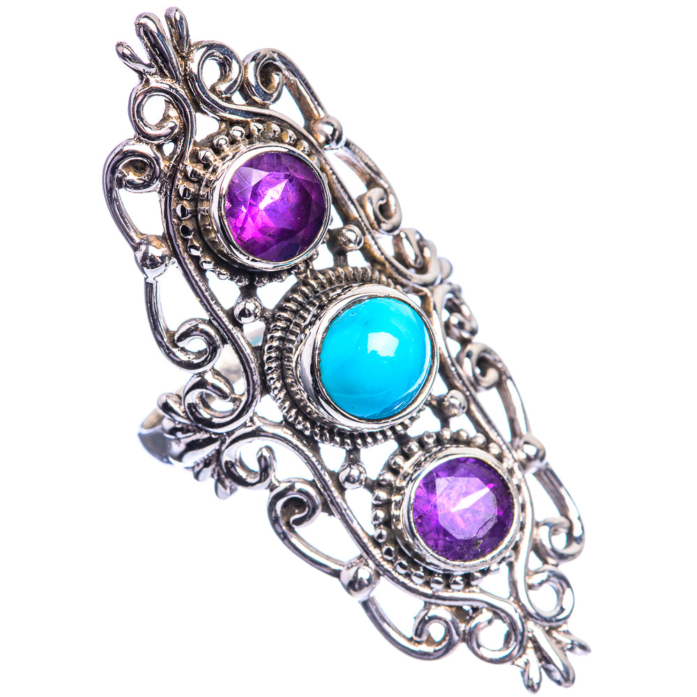 Large Sleeping Beauty Turquoise, Amethyst 925 Sterling Silver Ring Size 7.75