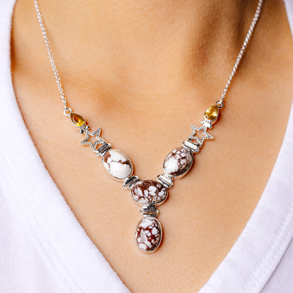 Wild Horse Jasper Star Necklace 17 To 19 1/8" (925 Sterling Silver) N90101