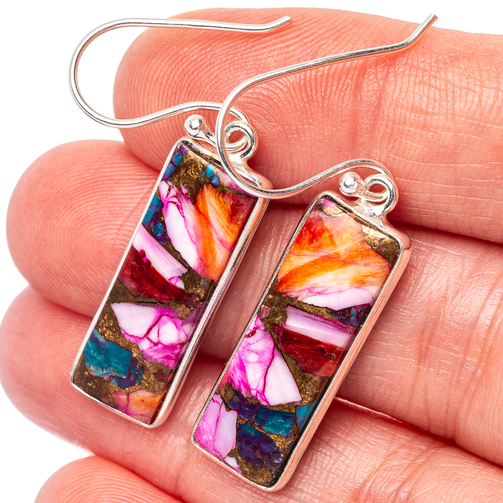 Pink Dahlia Mohave Turquoise Earrings 1 5/8" (.925 Sterling Silver)
