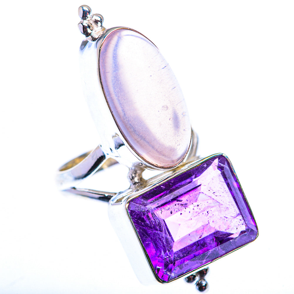 Large Rose Quartz, Amethyst Ring Size 7.5 (925 Sterling Silver) RING140194