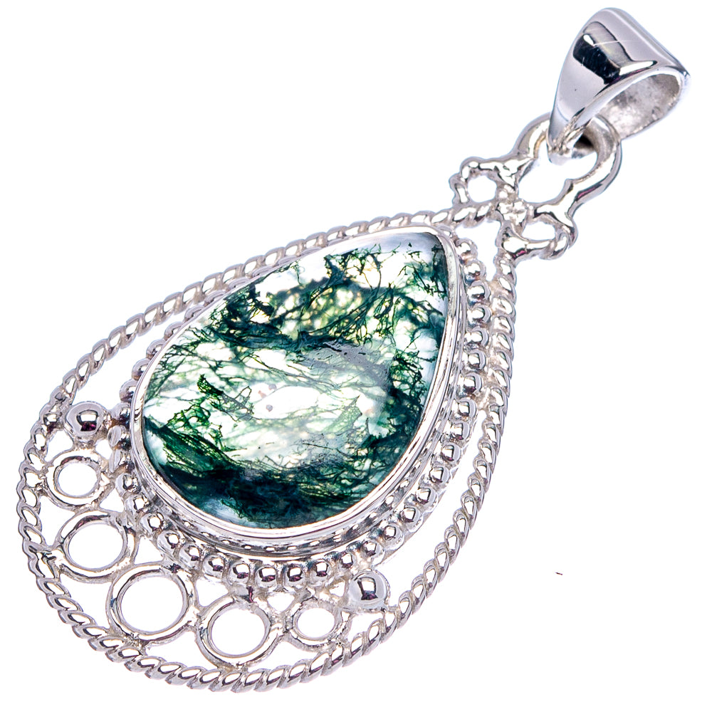 Premium Green Moss Agate Pendant 1 3/8" (.925 Sterling Silver)