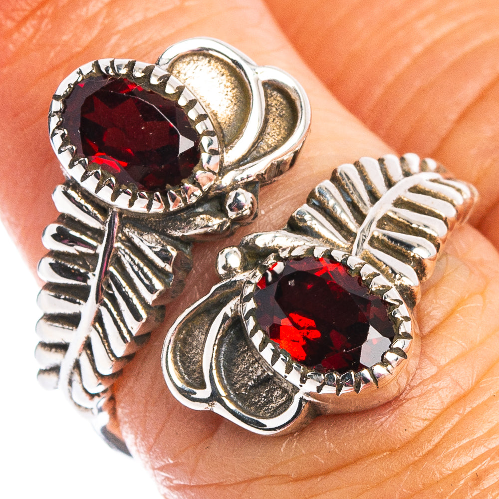 Faceted Garnet Ring Size 6 Adjustable (.925 Sterling Silver)