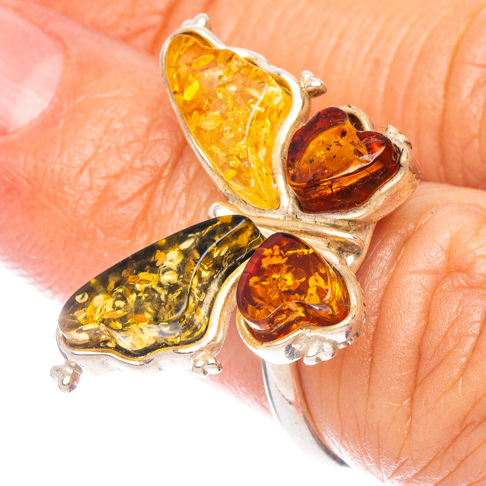 Baltic Amber Butterfly Ring Size 8 (925 Sterling Silver) R7188